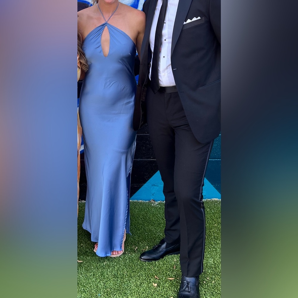 COPY - HELLO MOLLY Admired From All Angles Satin Halter Maxi Dress Blue - L